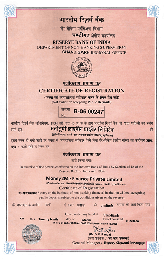 RBI Certificate of Registration